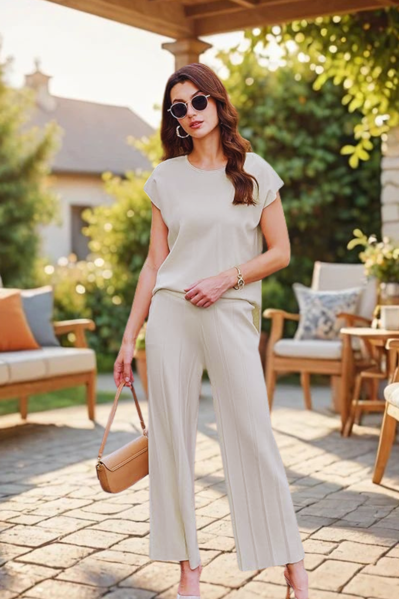 Cream Harmony Knit Set for women