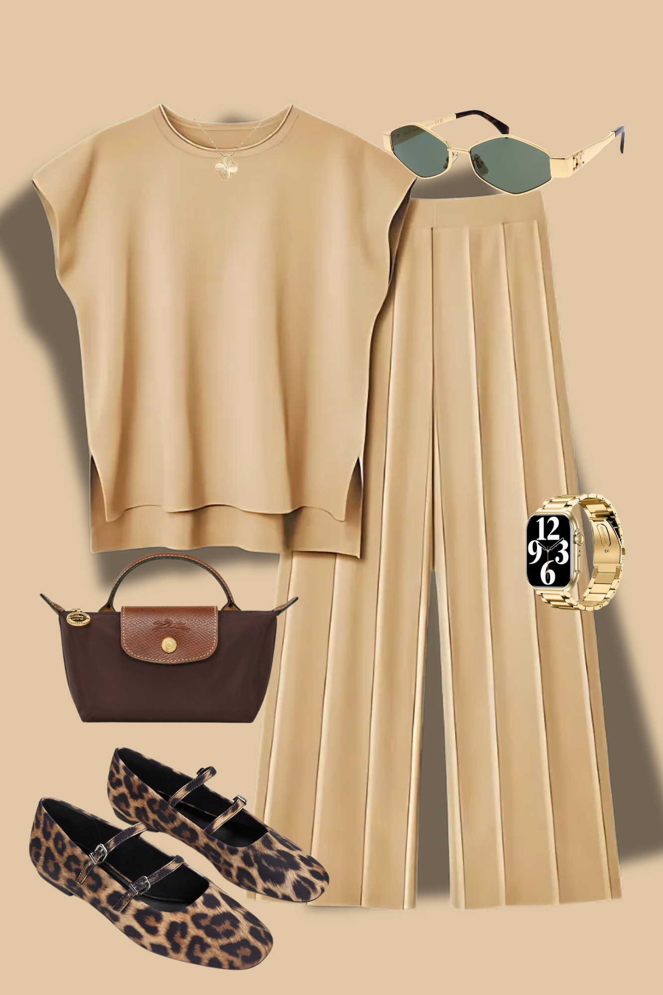 Golden beige Knit set for women