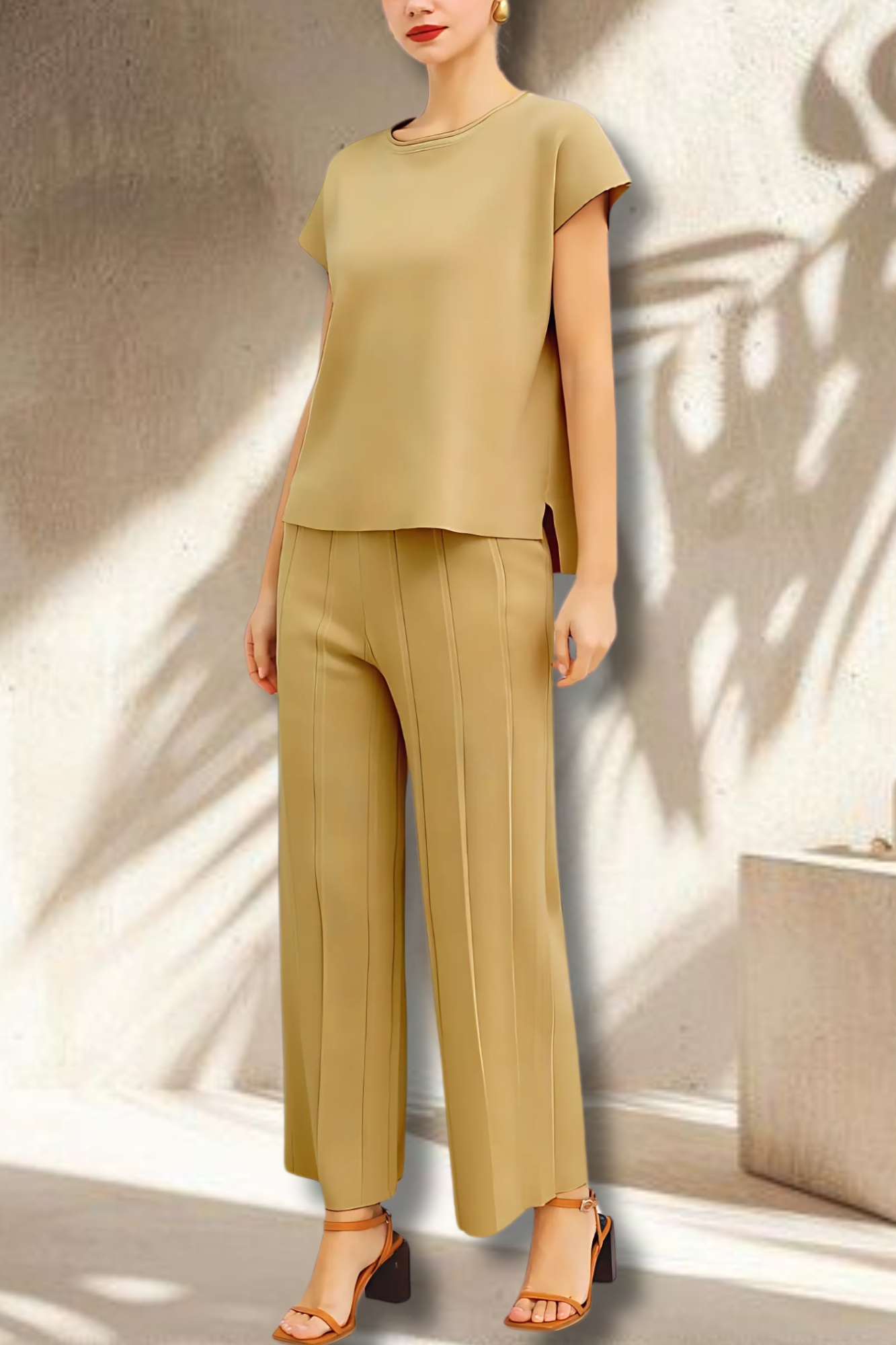Golden beige Knit set for women