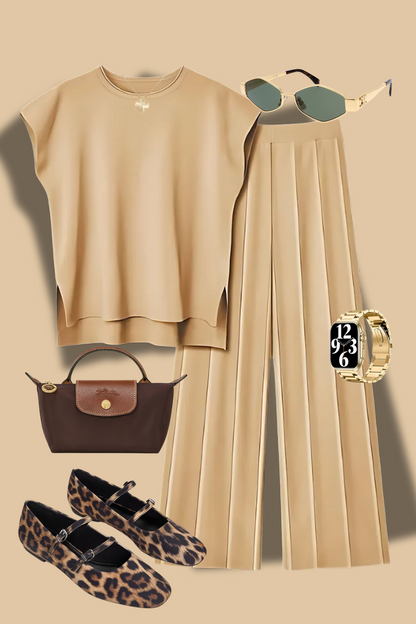 Golden beige Knit set for women