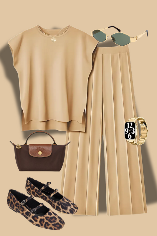 Golden beige Knit set for women